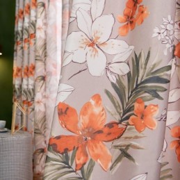 Gardin I Bomuld Og Hør, Skræddersyet Gardin I Amerikansk Stil Med Blomsterprint