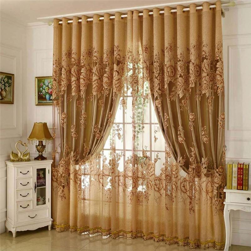 Retro Transparent Gardin Til Mål Jacquard Stue Brun