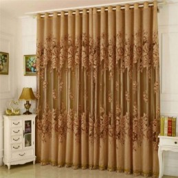 Retro Transparent Gardin Til Mål Jacquard Stue Brun