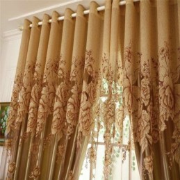 Retro Transparent Gardin Til Mål Jacquard Stue Brun