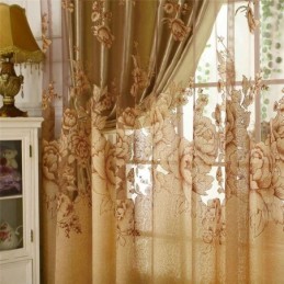 Retro Transparent Gardin Til Mål Jacquard Stue Brun