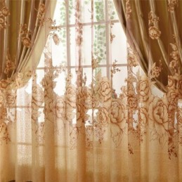 Retro Transparent Gardin Til Mål Jacquard Stue Brun