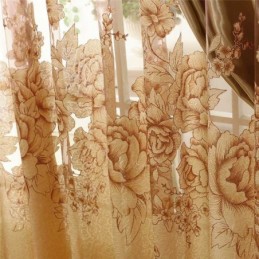 Retro Transparent Gardin Til Mål Jacquard Stue Brun