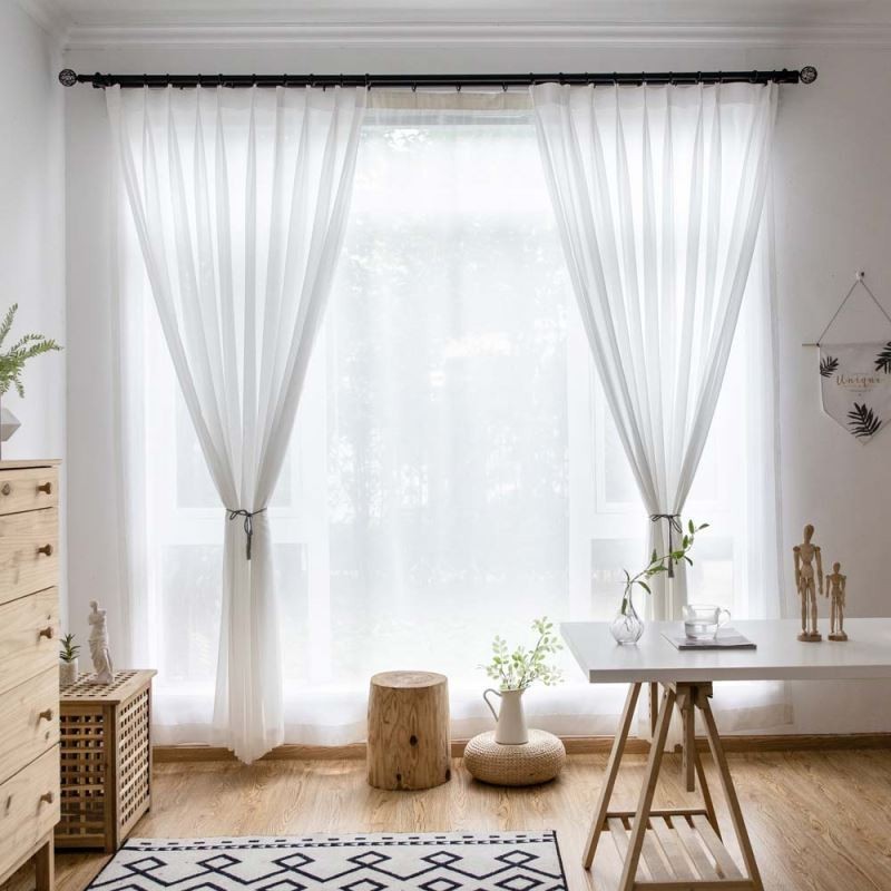 Hvidt Chiffon Gennemsigtigt Gardin, Skræddersyet Gardin, Moderne, Åndbart, Stue, Soveværelse, Børneværelsesstof