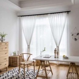 Hvidt Chiffon Gennemsigtigt Gardin, Skræddersyet Gardin, Moderne, Åndbart, Stue, Soveværelse, Børneværelsesstof