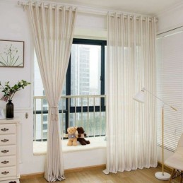 Nordisk Enkelt, Transparent Gardin, Skræddersyet Gardin, Striber, Jacquard, Miljøbeskyttende, Hørblandet Stof