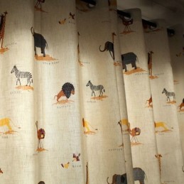 Beige Tegneseriemønster Gardin Skræddersyet Gardin Løve Giraf Elefant Børneværelsesgardiner