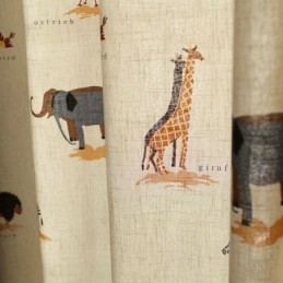Beige Tegneseriemønster Gardin Skræddersyet Gardin Løve Giraf Elefant Børneværelsesgardiner