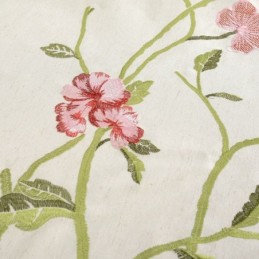 Moderne Mørklægningsgardin I Hør, Skræddersyet Gardin, Minimalistisk, Rød, Broderet Blomst