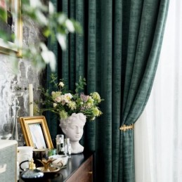 Mørklæggende Gardin I Velour, Malakitgrøn, Ensfarvet, Soveværelse