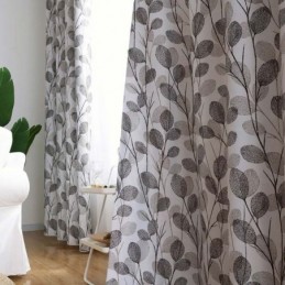 Enkelt Bladprintet Gardin Efter Mål Nordisk Stil Grå Stue Soveværelse Arbejdsværelse Stof