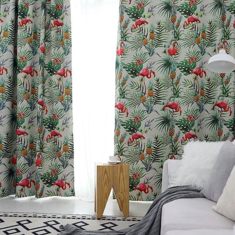 Mørklæggende Gardin Med Flamingomotiv, Specialfremstillet Gardin, Dyretema Med Junglemotiv