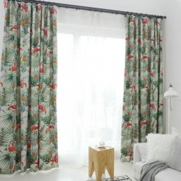 Mørklæggende Gardin Med Flamingomotiv, Specialfremstillet Gardin, Dyretema Med Junglemotiv
