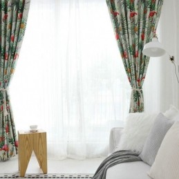 Mørklæggende Gardin Med Flamingomotiv, Specialfremstillet Gardin, Dyretema Med Junglemotiv