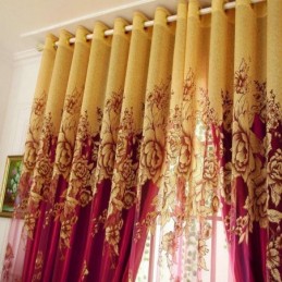 Luksuriøst Transparent Gardin, Skræddersyet Til Jacquard, Gul Pæon, Stue, Soveværelse, Vinduesbehandling
