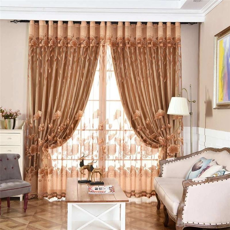 Moderne Minimalistisk Voile Gardin Skræddersyet Til Stue, Brunt Jacquard Gardin, Transparent Til Vindue