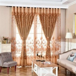 Moderne Minimalistisk Voile Gardin Skræddersyet Til Stue, Brunt Jacquard Gardin, Transparent Til Vindue
