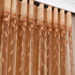 Moderne Minimalistisk Voile Gardin Skræddersyet Til Stue, Brunt Jacquard Gardin, Transparent Til Vindue