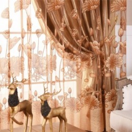 Moderne Minimalistisk Voile Gardin Skræddersyet Til Stue, Brunt Jacquard Gardin, Transparent Til Vindue