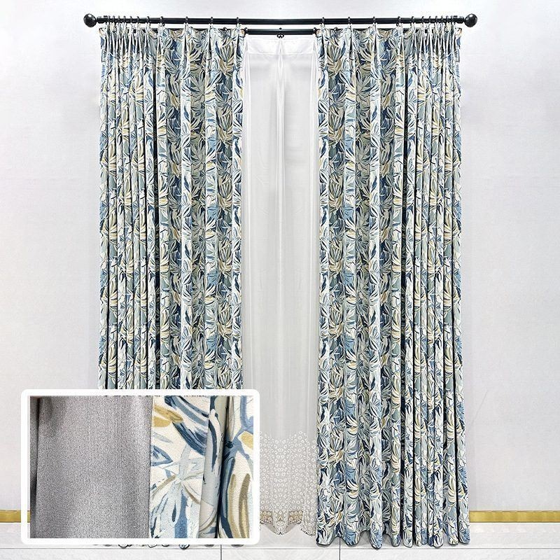 Flannel Mørklægningsgardiner Amerikansk Oliemaleri Blomsterprint