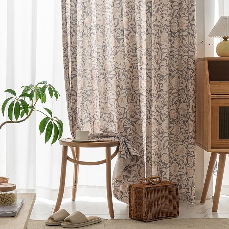 Amerikansk Trykt Gardin, Specialfremstillet, Gardin, Granatæbleblomst, Polyester