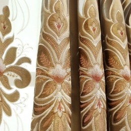 Chenille Broderigardin Skræddersyet Halvmørklæggende Europæisk Blomst Til Stue/Soveværelse