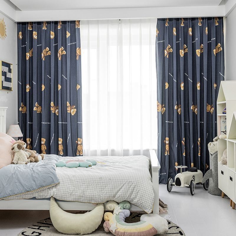 Bomuldsgardin, Målrettet, Gardin Med Bjørneprint, Børnestil