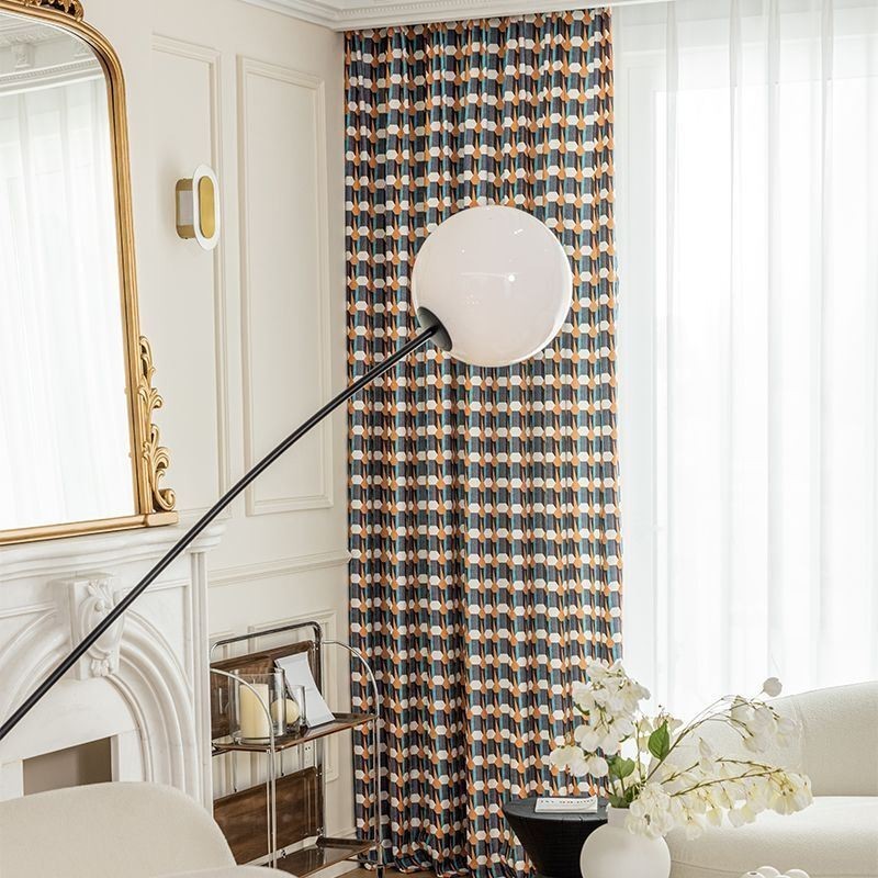 Mørklæggende Gardin I Chenillestil, Specialfremstillet, Nordisk Stil, Geometrisk Tryk