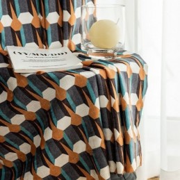 Mørklæggende Gardin I Chenillestil, Specialfremstillet, Nordisk Stil, Geometrisk Tryk