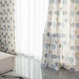 Bomuldsgardin Efter Mål Gardin I Nordisk Stil Med Bladprint