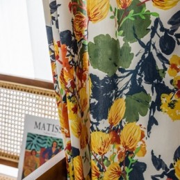 Bomuldsgardin Efter Mål Gardin Med Plantetryk I Nordisk Stil