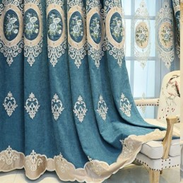 Chenille Broderi Gardiner Europæisk Stil Blomster Til Stue Soveværelse