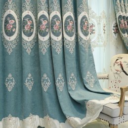 Chenille Broderi Gardiner Europæisk Stil Blomster Til Stue Soveværelse