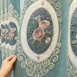 Chenille Broderi Gardiner Europæisk Stil Blomster Til Stue Soveværelse