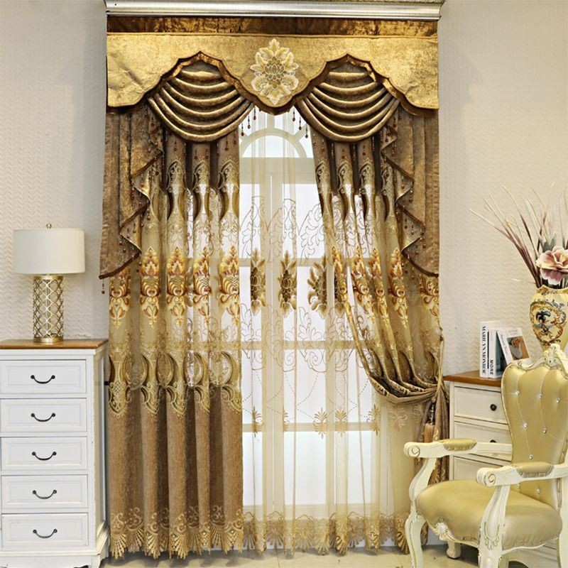 Chenille Semi-Mørklæggende Gardin Specialfremstillet Gardin Europæisk Blomsterbroderi Til Stue Soveværelse