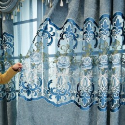 Chenille Semi-Mørklæggende Gardiner Europæisk Stil Blomsterbroderi Stue Soveværelse
