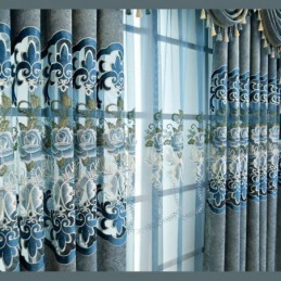 Chenille Semi-Mørklæggende Gardiner Europæisk Stil Blomsterbroderi Stue Soveværelse