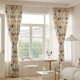 Nordisk Gardin Efter Mål Gardin I Bomuld Med Fugleprint