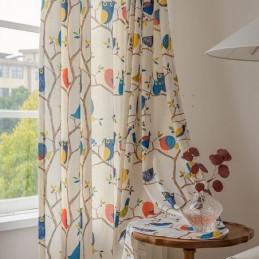 Nordisk Gardin Efter Mål Gardin I Bomuld Med Fugleprint