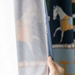 Bomuldsgardiner I Børnestil Med Hvidt Hesteprint