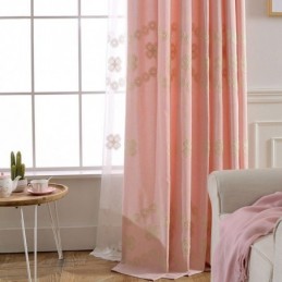 Nordisk Mørklægningsgardin I Bomuld, Specialfremstillet, Gardin Med Blomstermotiv, Broderet