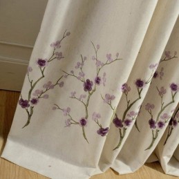 Nordisk Mørklægningsgardin, Specialfremstillet Gardin I Bomuld, Blommeblomst, Broderet