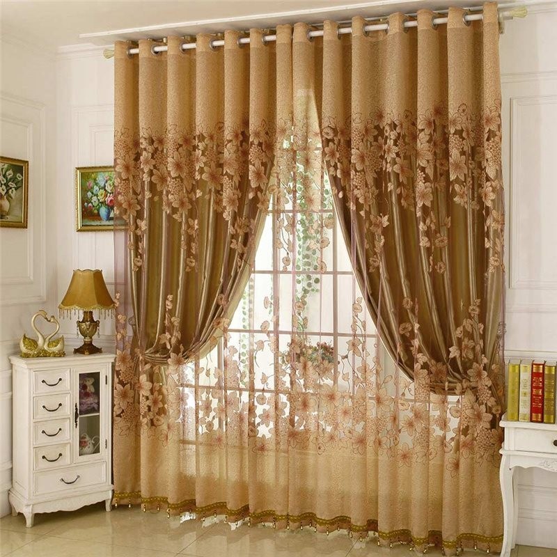 Klassisk Voilegardin, Specialfremstillet, Gardinpanel, Landlig Stil, Storslået Blomstergren, Jacquard