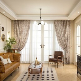 Polycotton Trykte Gardiner Med Mørklægningsgardiner I Amerikansk Vintage Mønster