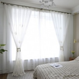 Åndbart, Transparent Gardin, Skræddersyet Gardin, Hvid, Alle Matchende, Broderet, Stue