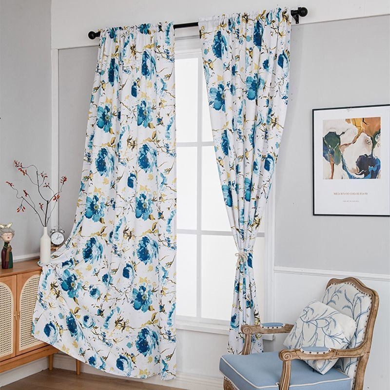 Mørklægningsgardiner Med Tryk, Blomstermotiver I Nordisk Stil Til Stue/Soveværelse
