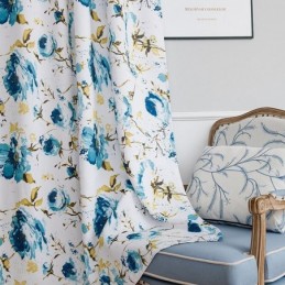 Mørklægningsgardiner Med Tryk, Blomstermotiver I Nordisk Stil Til Stue/Soveværelse