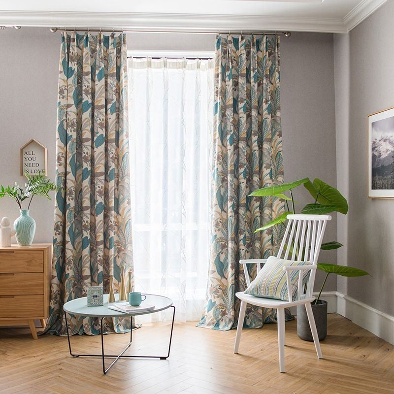 Nordiske Mørklægningsgardiner Med Bomuldsblomsterprint Til Stue/Soveværelse