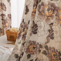 Amerikanske Mørklægningsgardiner Med Bomuldstryk Og Blomstermotiver Til Vinduer