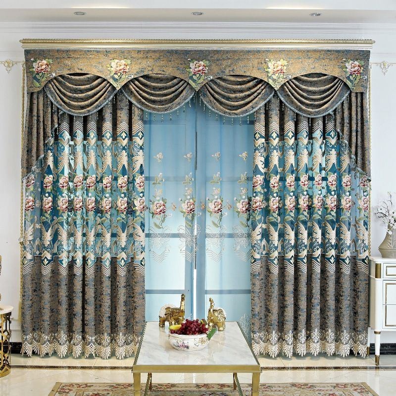 Europæisk Luksusgardin, Skræddersyet Gardin, Elegant Blomsterdesign, Broderi Til Stuen